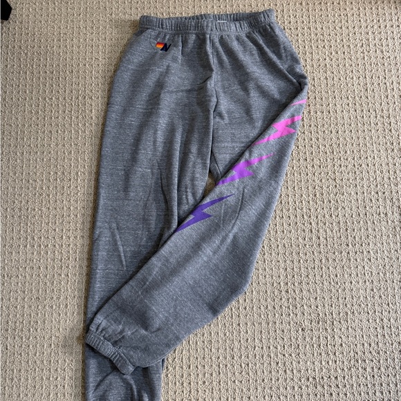 Aviator Nation Gray and Pink Lightning Bolt Vintage Joggers size L - Picture 2 of 3
